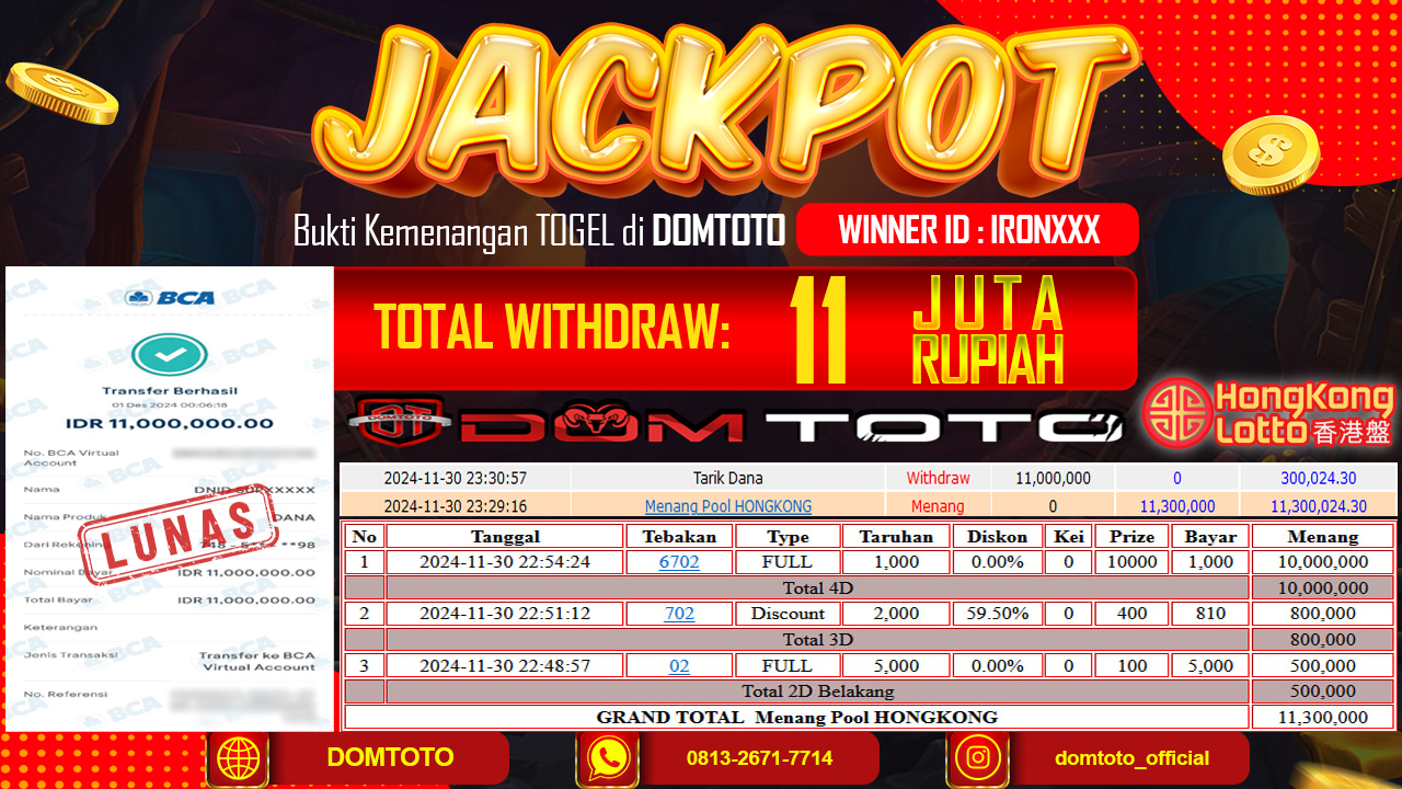 JACKPOT  TOGEL HONGKONG 30 NOVEMBER 2024